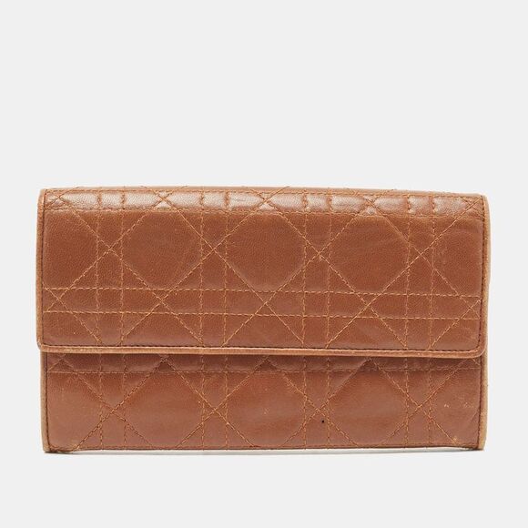 Dior Brown Cannage Leather Double Flap Continental Wallet - Picture 1 of 4